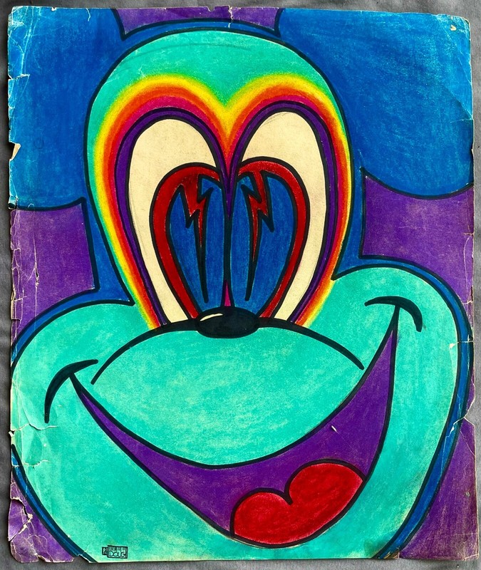 ELECTRIC MICKEY MOUSE ON ACID Original ART Pastels Color Pencil 14 x 17 BLUE