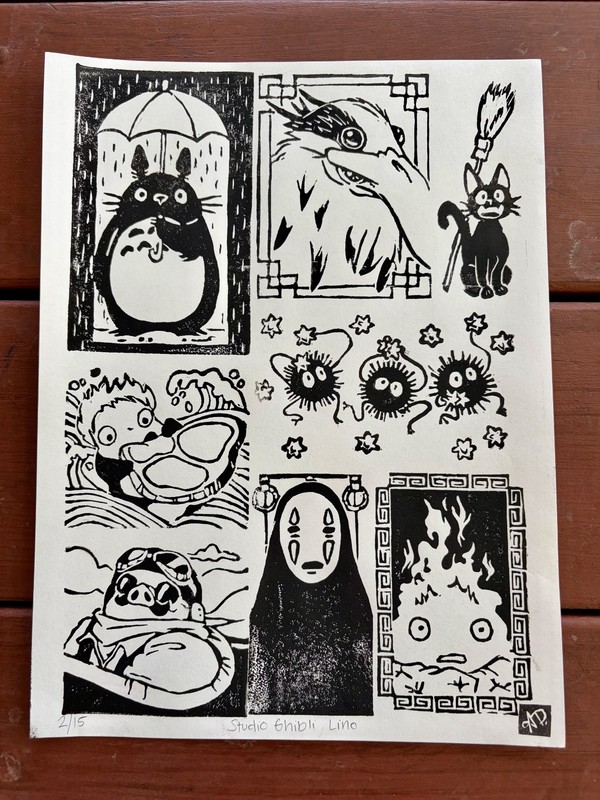 Original Studio Ghibli Linocut 2/15 Print By Alannah Dyer- 9x12 in. Hand Printed gallery