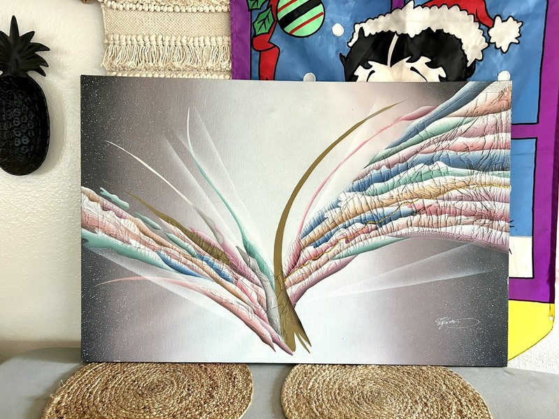 Vintage Large KINGSTON Abstract Mixed Media 90s Painting Signed 24×36