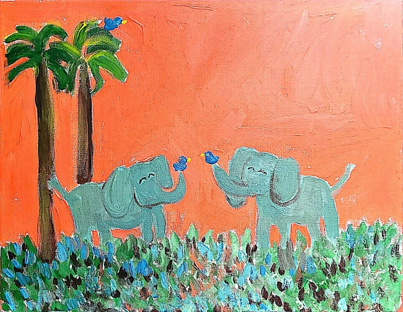 Two Elephants In Love Unique Abstract Expressionism Wall Art Canvas gallery