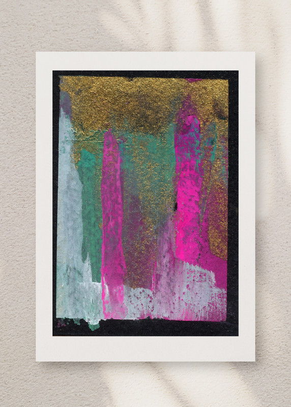 ACEO/ ATC Abstract Pink and Gold Gouache OOAK Original Art SaraClaireArt gallery