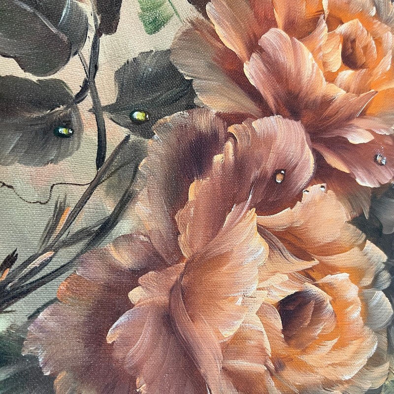 still life with flowers by Trudi Parker, signed, oil on canvas, unframed gallery
