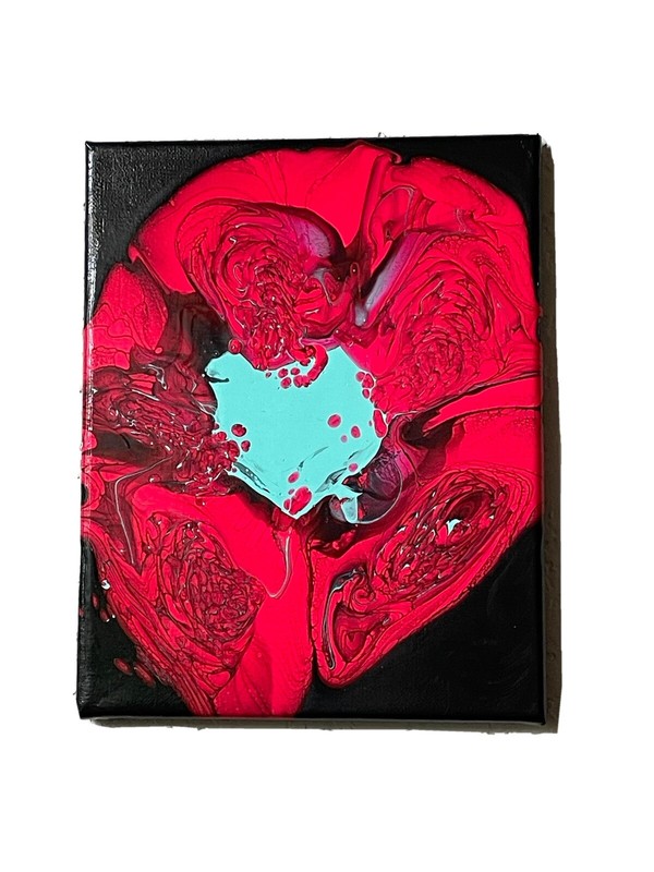 Abstract acrylic painting on canvas pink black blue 8×10