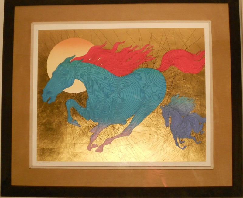 2006 «Equus» 34 x 40 Gold Leaf Serigraph by Guillaume Azoulay
