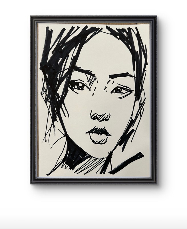 Original Abstract Girl Portrait Painting 9×12 paper Modern Wall Art Home Decor