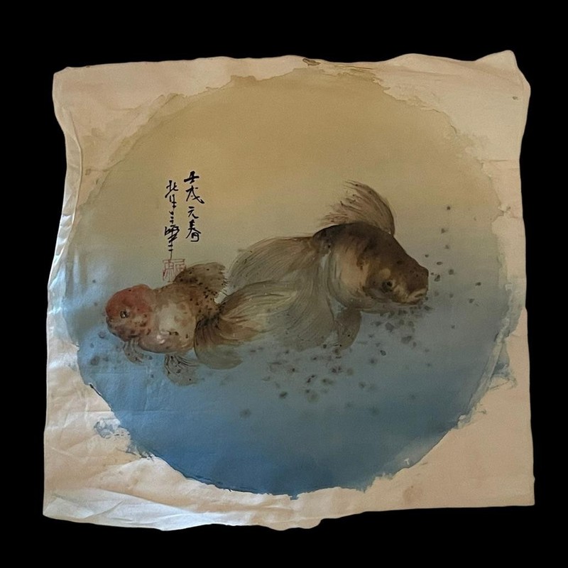 Louisa Yee Watercolor On Silk Calico Fish Original Painting Signed Chinese Art