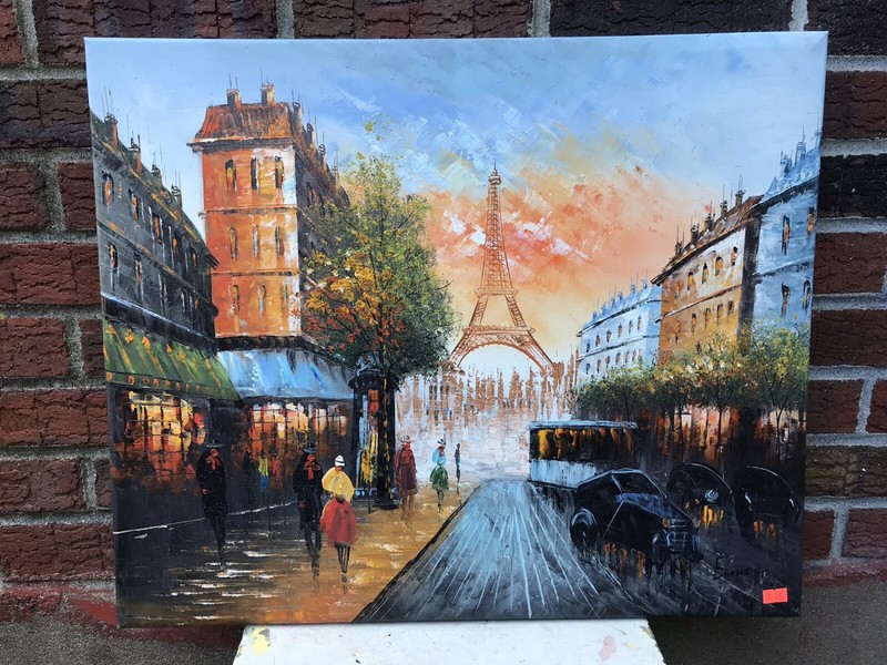 Paris Genuine Oil Painting 19” x 23” On Stretched Canvas #65