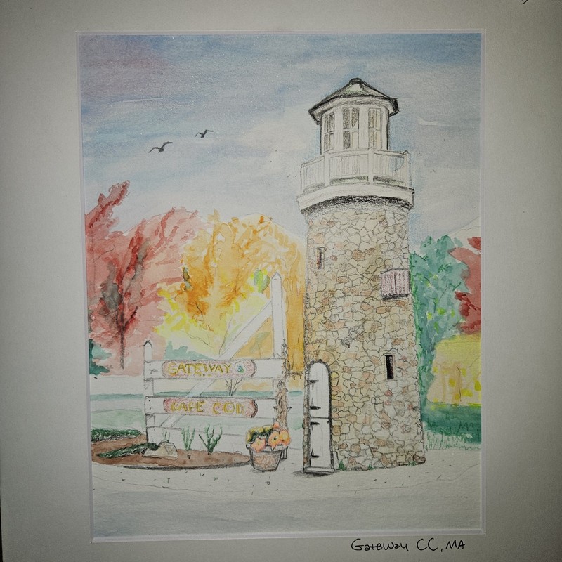 Watercolor and Color Pencil Gateway To CapeCod Lighthouse Painting by ASylvia