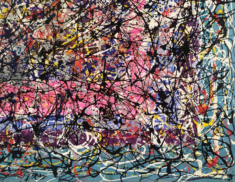 Large Modern Abstract Acrylic/Enamel Painting Dripping Art Action signed gallery