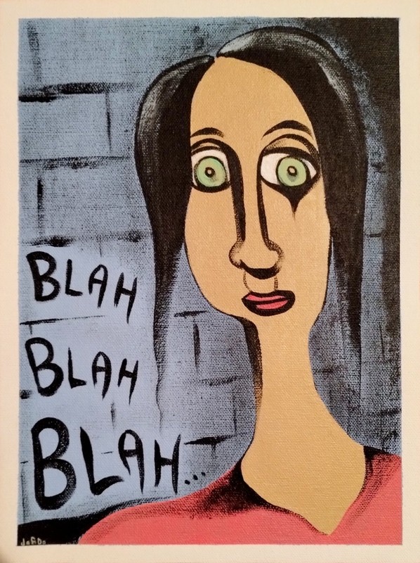 ANGRY WIFE POP EXPRESSIONISM PAINTING ON LOOSE CANVAS..9 X 12 BY: JORDO