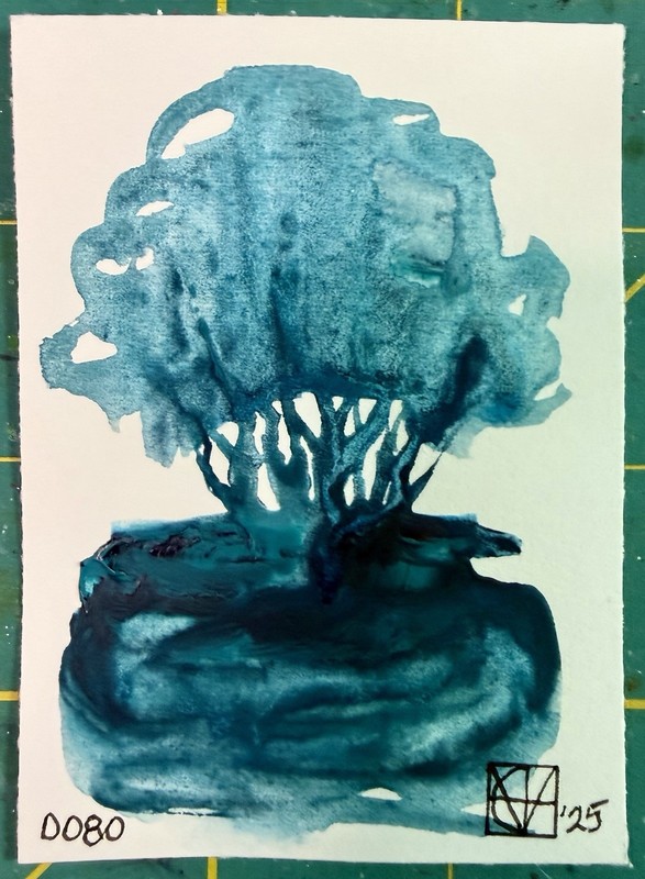 ACEO Painting by M. Hackney Tree Watercolor, Signed Original, 2.5×3.5″ no. 0080