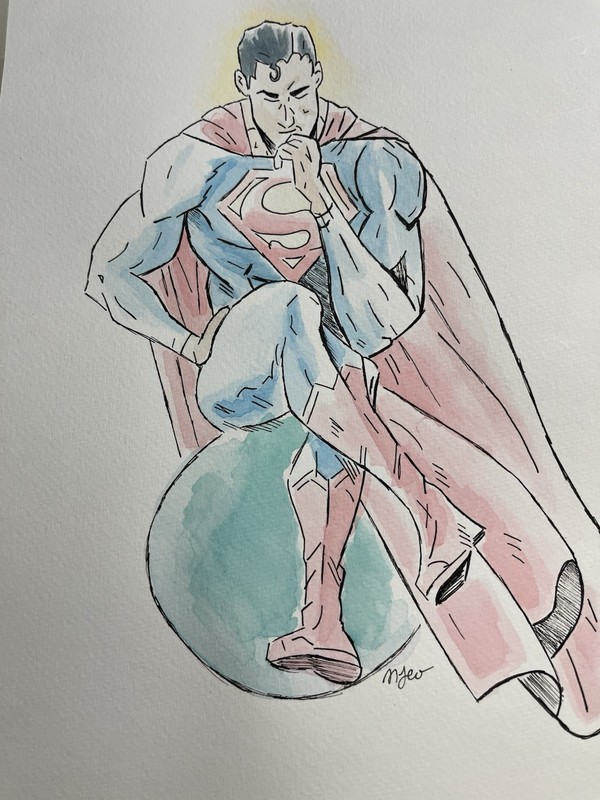 DC Comics Superman, Watercolor Original 9x12 Man Of Steel Signed Original