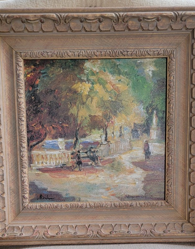 $850 ORIGINAL OIL PAINTING LANDSCAPE PARK SCENE SIGNED 21x21 WOOD FRAME Park I