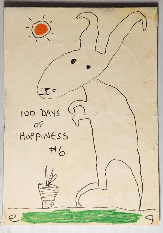 e9Art ACEO rabbit carrot outsider art brut naive
