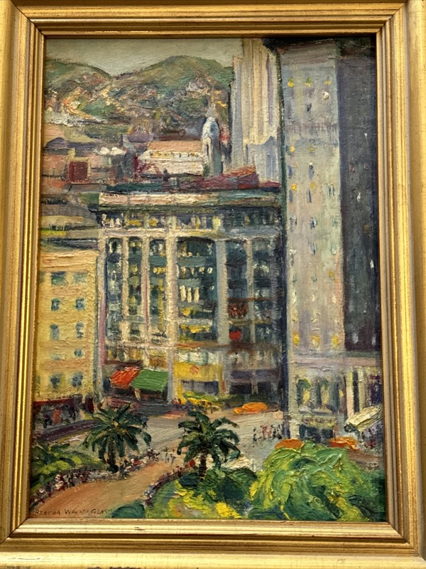 ANTIQUE CALIFORNIA PAINTING BERTHA WALKER GLASS SAN FRANCISCO WPA REGIONALISM gallery