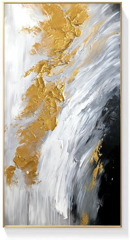 Hand-Painted Black and White Abstract Oil Painting on Canvas for Entrance-Hall, gallery
