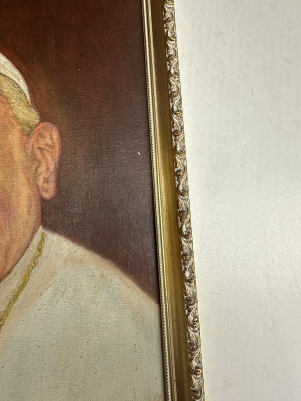 Vintage Painting Unknown Origin Folk Art of The Pope in original frame gallery