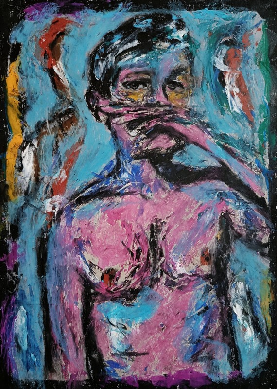 Portrait Man – Abstract Modern Art – Oil Chalk A4 Paper – Modern Art