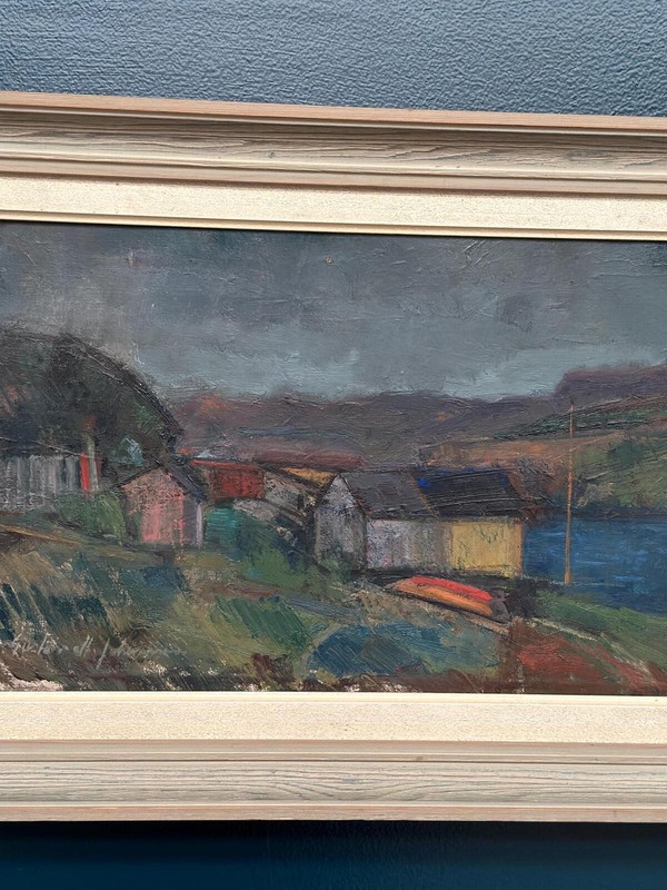 Swedish Oil on Canvas – “Village” by Gustav Adolf Johansson – 35.5 × 52.5 cm gallery