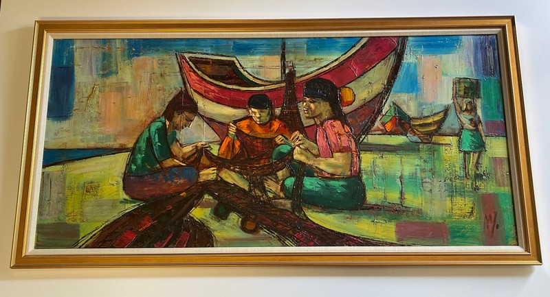 Large Asian Painting Mystery Indonesia Or Filipino Chinese Modernism Vintage Big