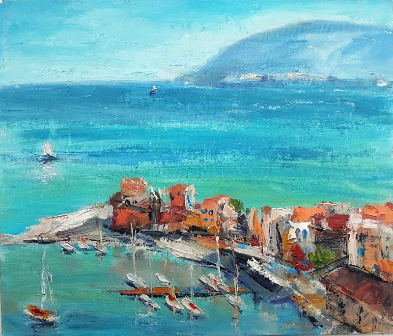 Sicily oil painting 7×9.5″ seaside coastal Mediterranean Italy landscape