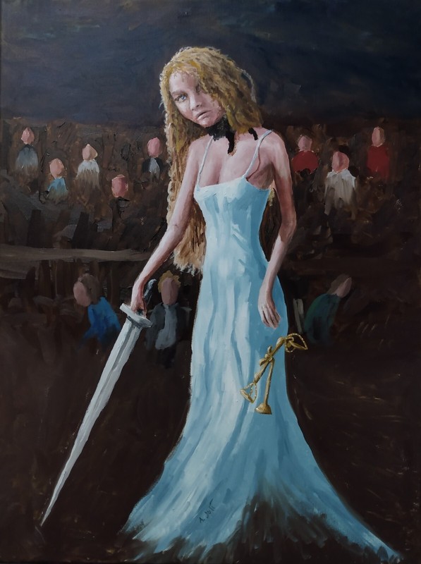 Oil Painting Lady Justice Woman Female Figure White Dress Sword Art A. Joli