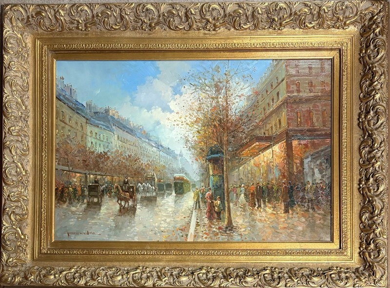 T E Pencke original oil painting on board “Paris scene” Large