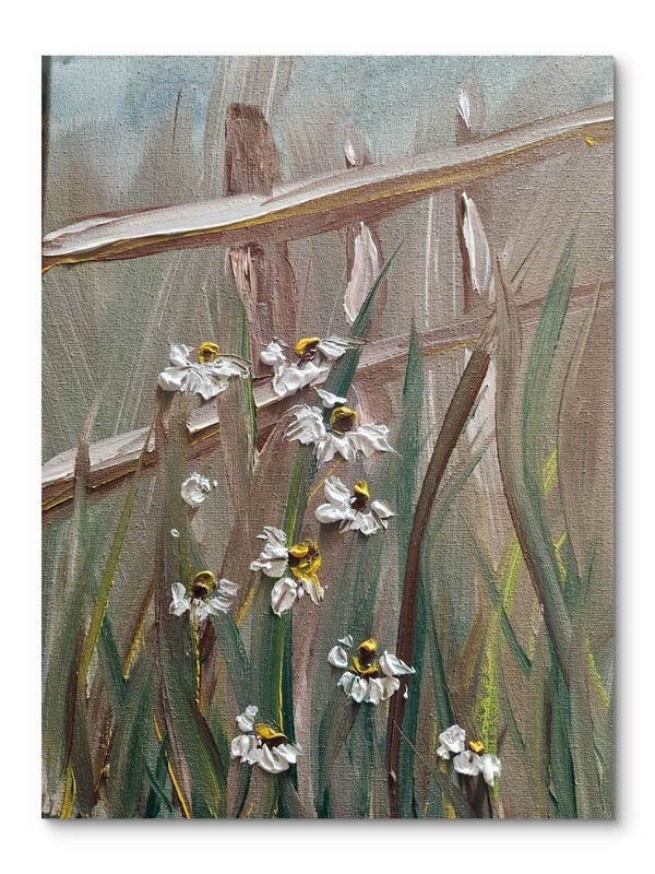 Abstract Fence Flowers Impressionistic Original Wall Art 14X11 Canvas Acrylic gallery