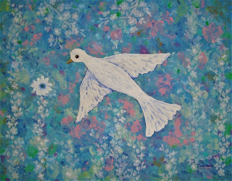 Painting Dove Original Signed Art Bird Holy Spirit Ghost Christian Carla Dancey