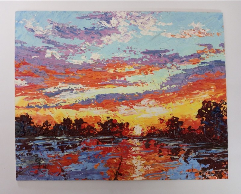 Original Evening Sunset River Oil Painting Palette Knife Ukrainian Landscape Art gallery