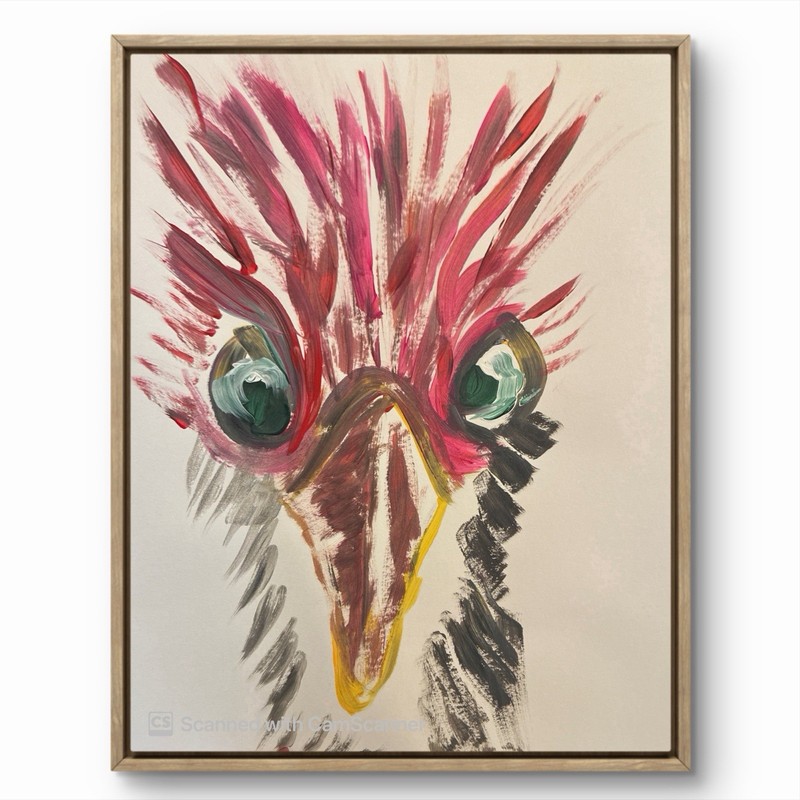 BLESSED#1377 Fun Ostrich Emu Face 14×11 Original Paper Art Modern Abstract