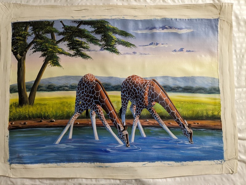 Oil Painting of Giraffes on African Landscape 20×30 Wild Animal