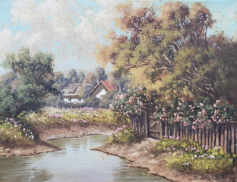 VINTAGE HUNGARIAN OR POLISH OR GERMAN VILLAGE FLOWERS IMPRESSIONIST PAINTING IL gallery