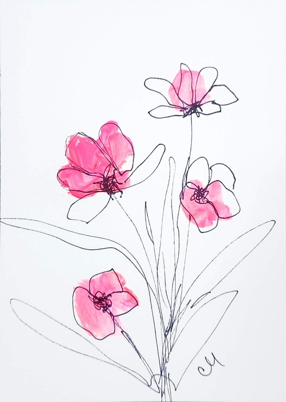 Original Hand Painted 8x10 Floral Abstract Acrylic on Paper Signed Wall Art gallery