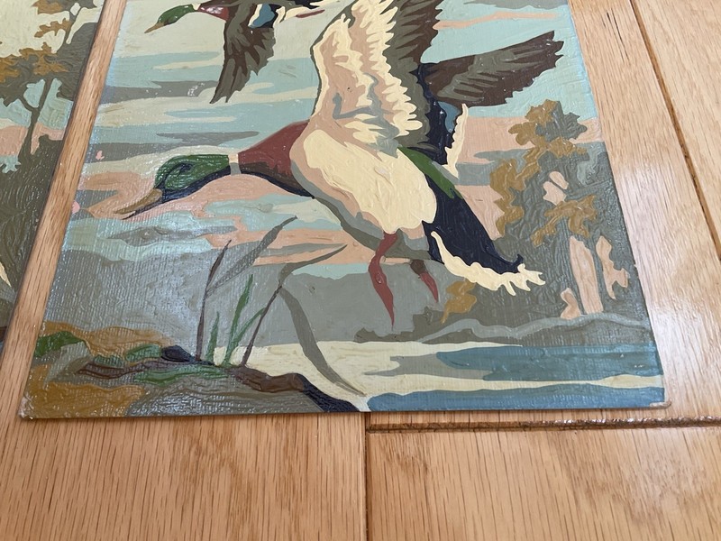 Mallards Ducks in Flight Portrait Paint By Number Set Unframed on Board Vintage gallery