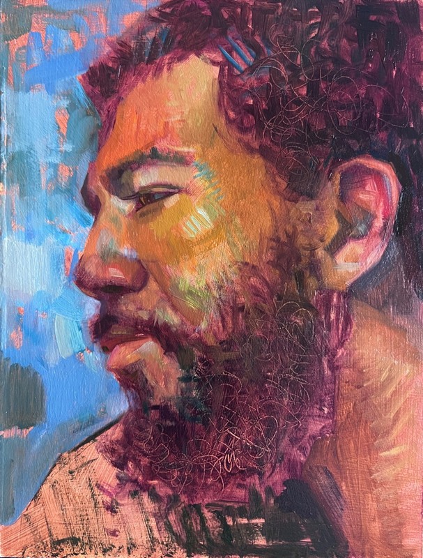 Original Oil Portrait African- American Bearded Black Man Contemporary Realism