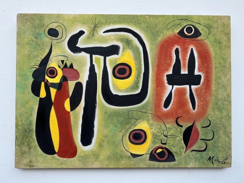 JOAN MIRO OIL ON CANVAS PAINTING RARE SIGNED 20 x 28 inch