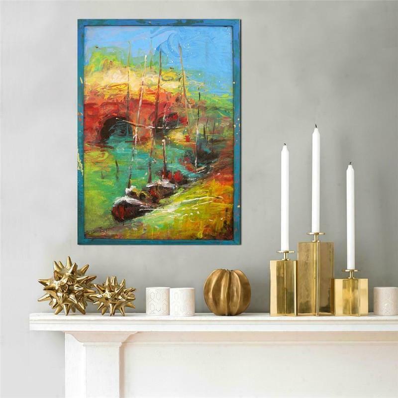 At the Shore original by Olga Lipats, city street, boats 16″x24″