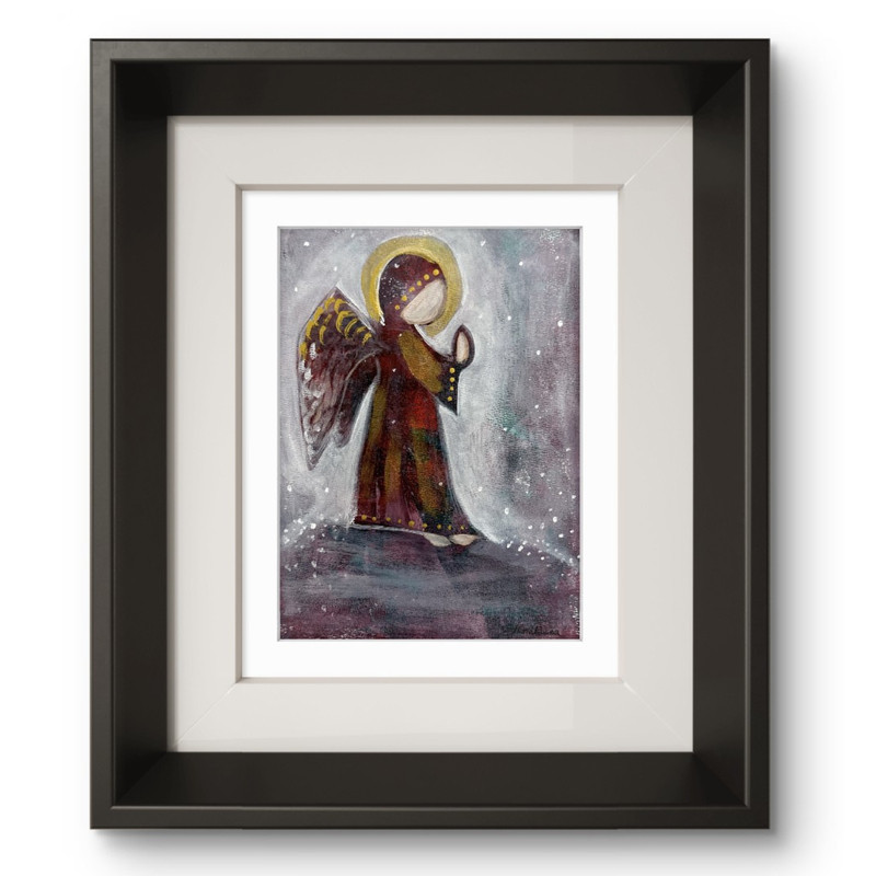 Expressive Abstract Art 12x9 on paper - Frame available - Angel Praying gallery