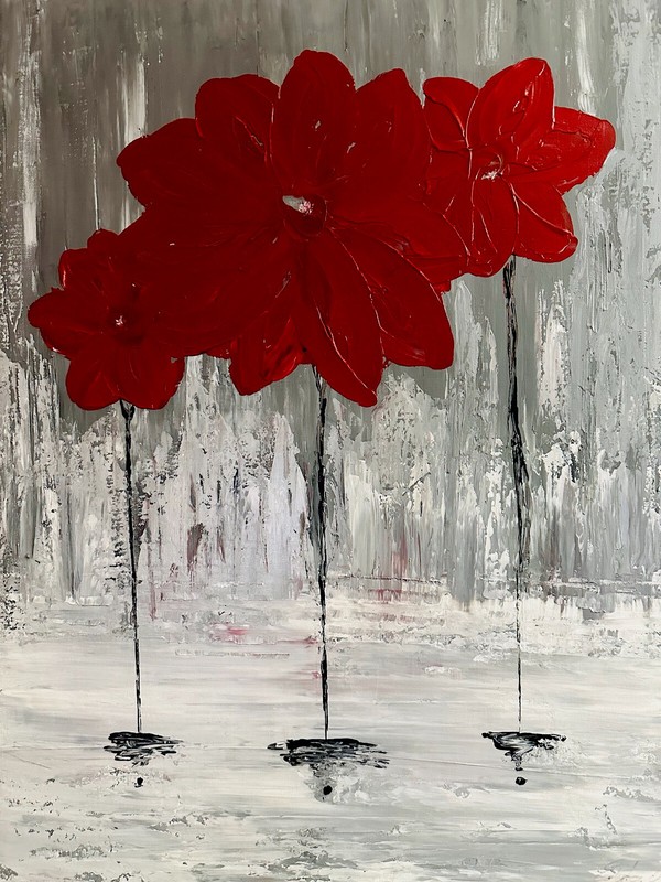 🎨 New!! canvas art 24×18 Acrylic !!! Red Blooming In The Darkness. 3D Original
