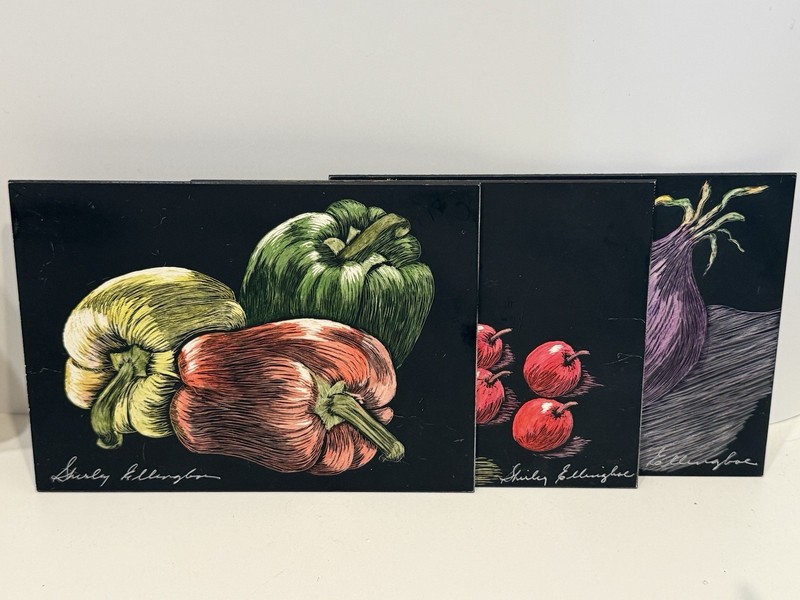 Set Of 3 Scratchboard Original Art Signed By Artist Shirley Ellingboe Lovely