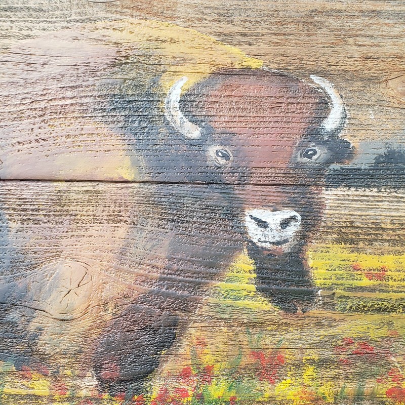 Buffalo Portrait original Oil Painting Larry Geilenfeldt Rustic Reclaimed Wood gallery