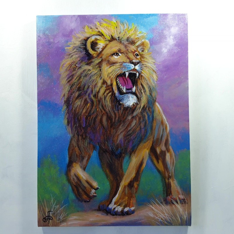 Original Acrylic Painting Roaring Lion Wildlife Canvas Wall Art Hand Painted gallery