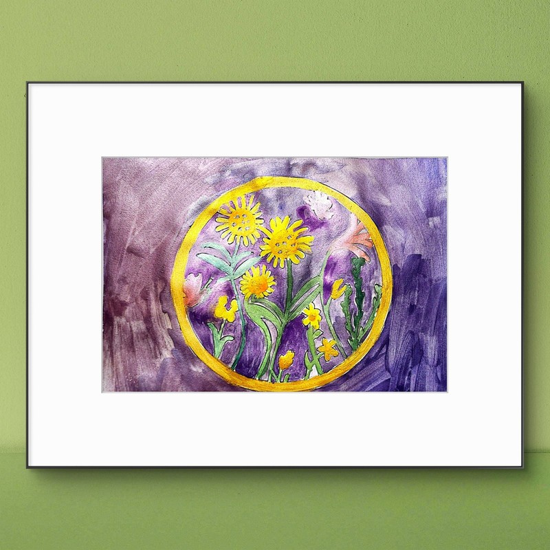 Garden On Purple Contemporary Expressionist Pearlescent Watercolor 9x12 Paper gallery