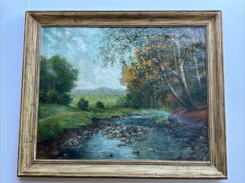 Antique Landscape Painting Impressionist PASADENA CALIFORNIA SIGNED LARGE 30″