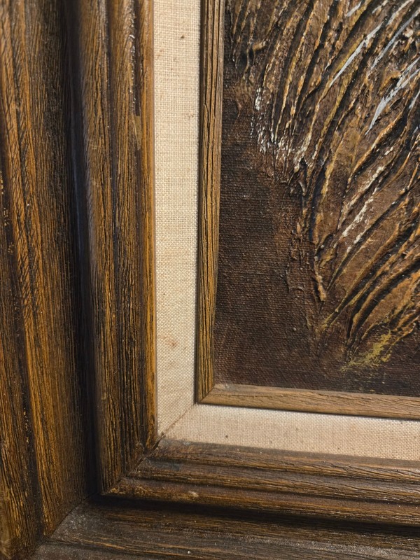 1970's Lion Framed Textured Oil Painting Artistic By Frank Walcutt 24" x 20" gallery
