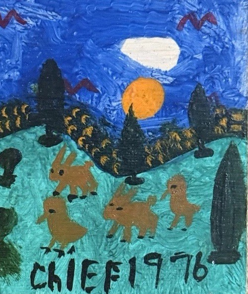 Original Phillip Leroy Chief Willey Two Chicks Rabbits Origina Folk Art Painting gallery