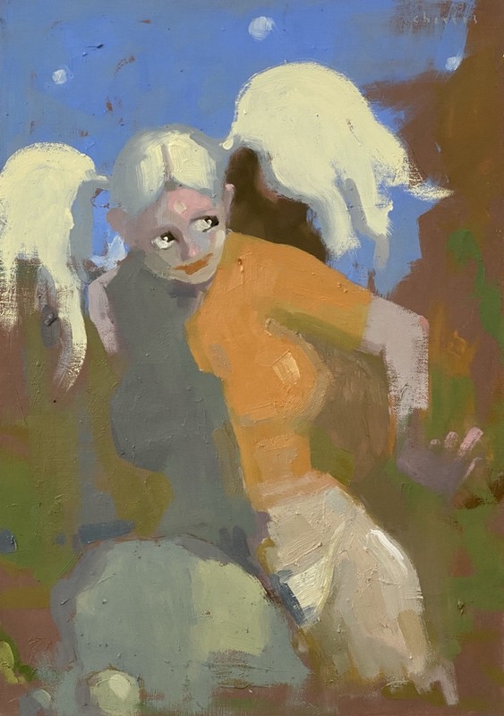 Modern Portrait of Woman in Nature Original OOAK Oil Painting 21x15 Aldo Cherres