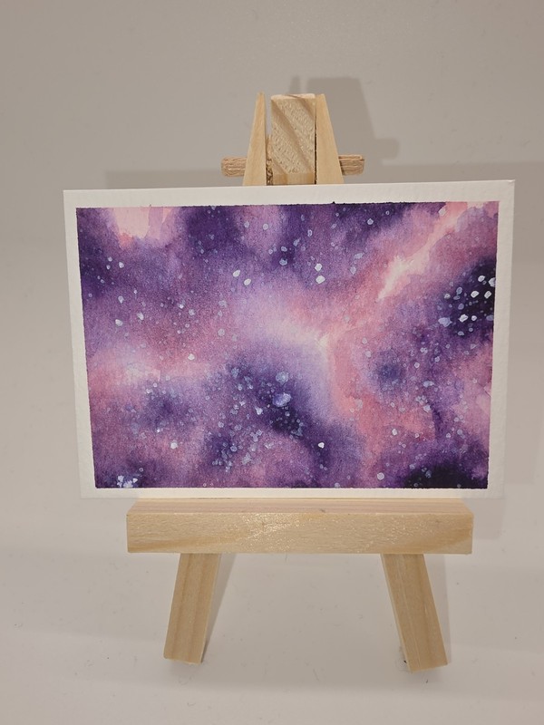 aceo original painting Art Card Watercolor Galaxy Pink Sky Unframed Signed