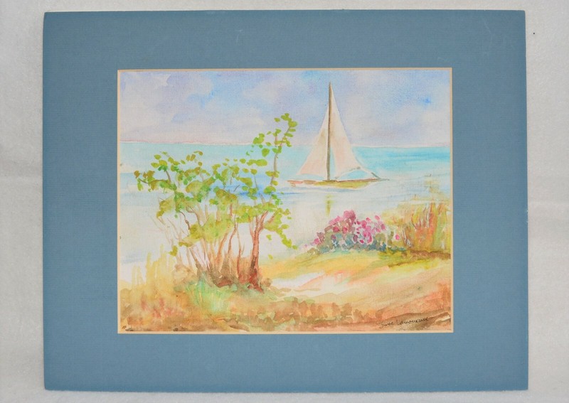 Original Signed Watercolor by June Lamoureux Titled «Quiet Cove» 8″ x 10″
